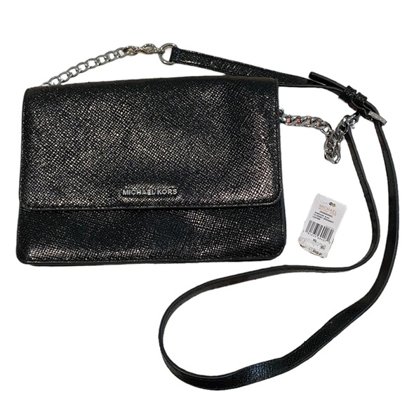 Michael Kors Black Large Gusset Crossbody Leather Purse Silver Hardware - Picture 4 of 10